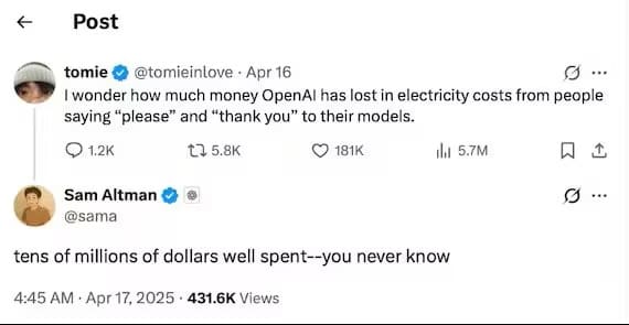 Por qué responder «gracias» y «por favor» a la inteligencia artificial tiene un enorme impacto energético Por qué responder «gracias» y «por favor» a la inteligencia artificial tiene un enorme impacto energético